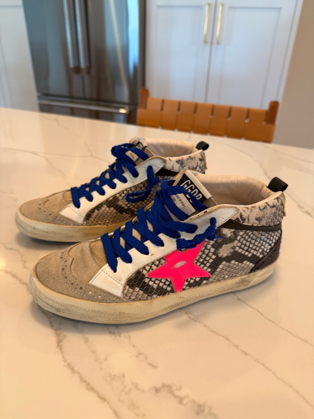 Golden Goose / mid star - snake, pink star, blue laces size 37